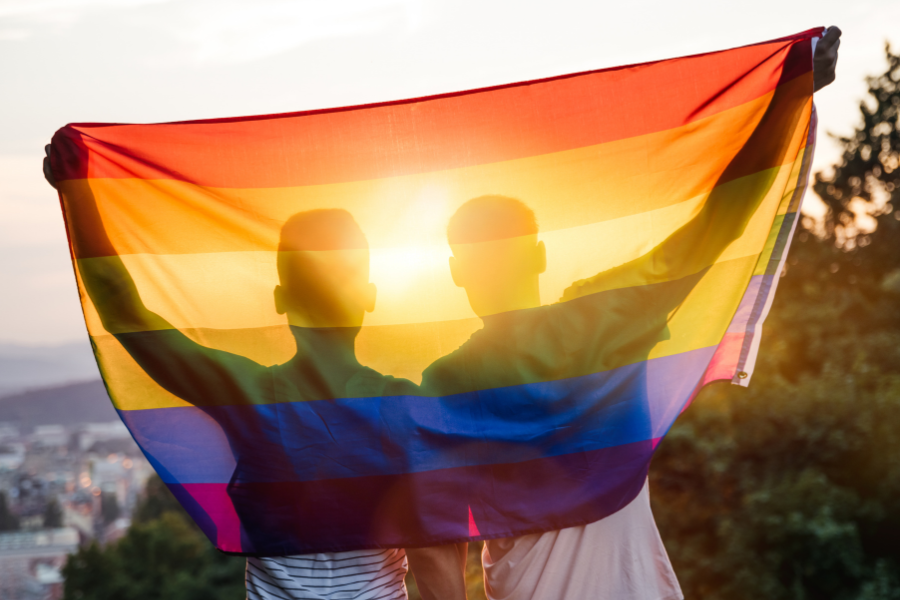 Couple with pride flag